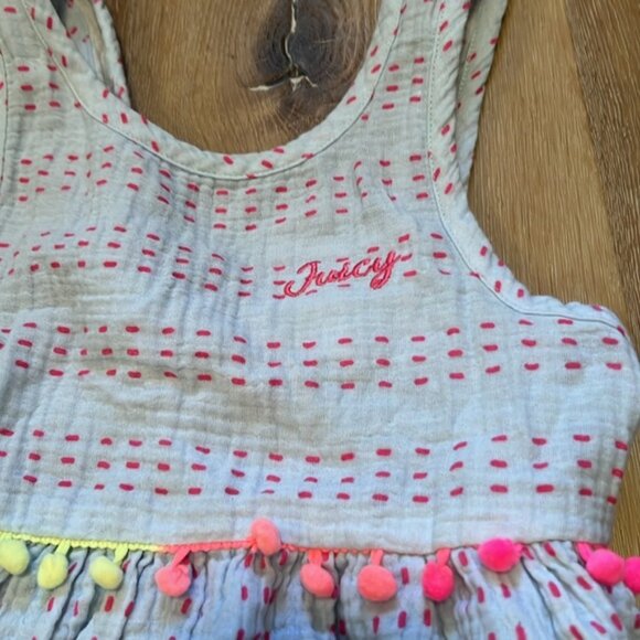 Juicy Couture Girls Light Blue Embroidered Stitch Tiered Pom Dress Size 8/10 - Picture 2 of 8